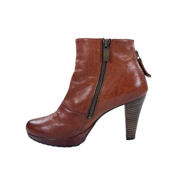 Paul Green Double Zip High Heel Booties Size US 7 Platform Ankle Boots Cedar Tan - Picture 3 of 9